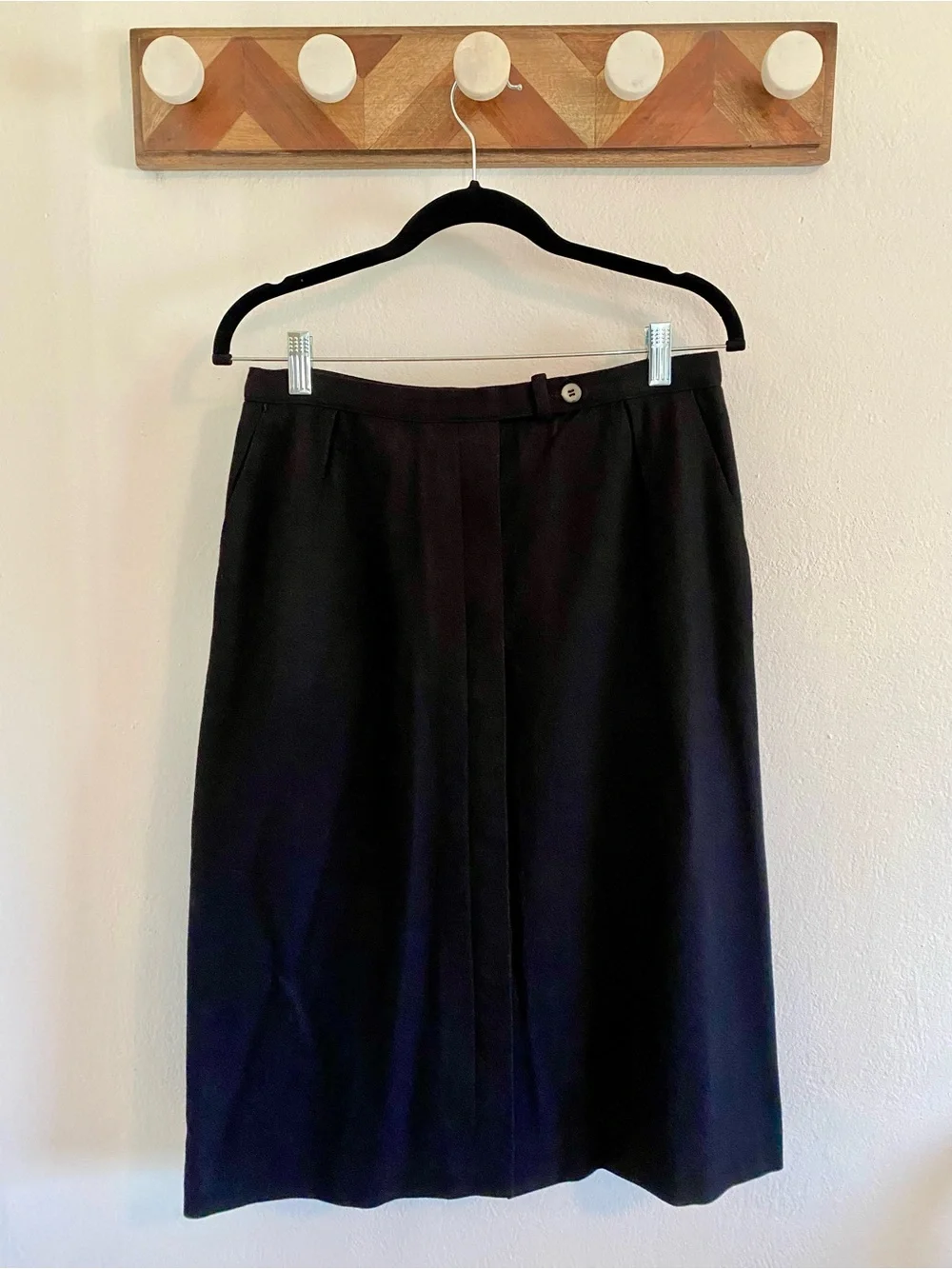 Vintage Evan-Picone Black Wool Blend Button Front Midi Skirt ILGWU